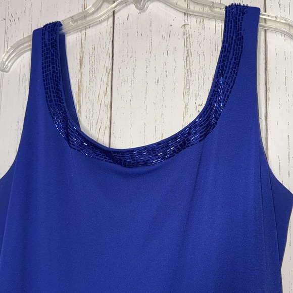 Alex Evenings Royal Blue Purple Beaded Scoop Neck Sleeveless Maxi Dress Size 14 - Picture 3 of 4